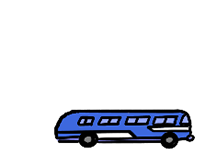 Animated miniature blue tour bus