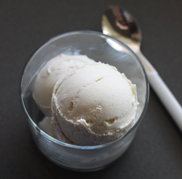 Serious Vanilla Ice Cream scooped into a rocks glass.