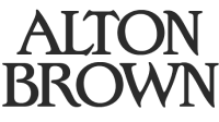 Alton Brown logo in grey font