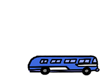 Animated miniature blue tour bus