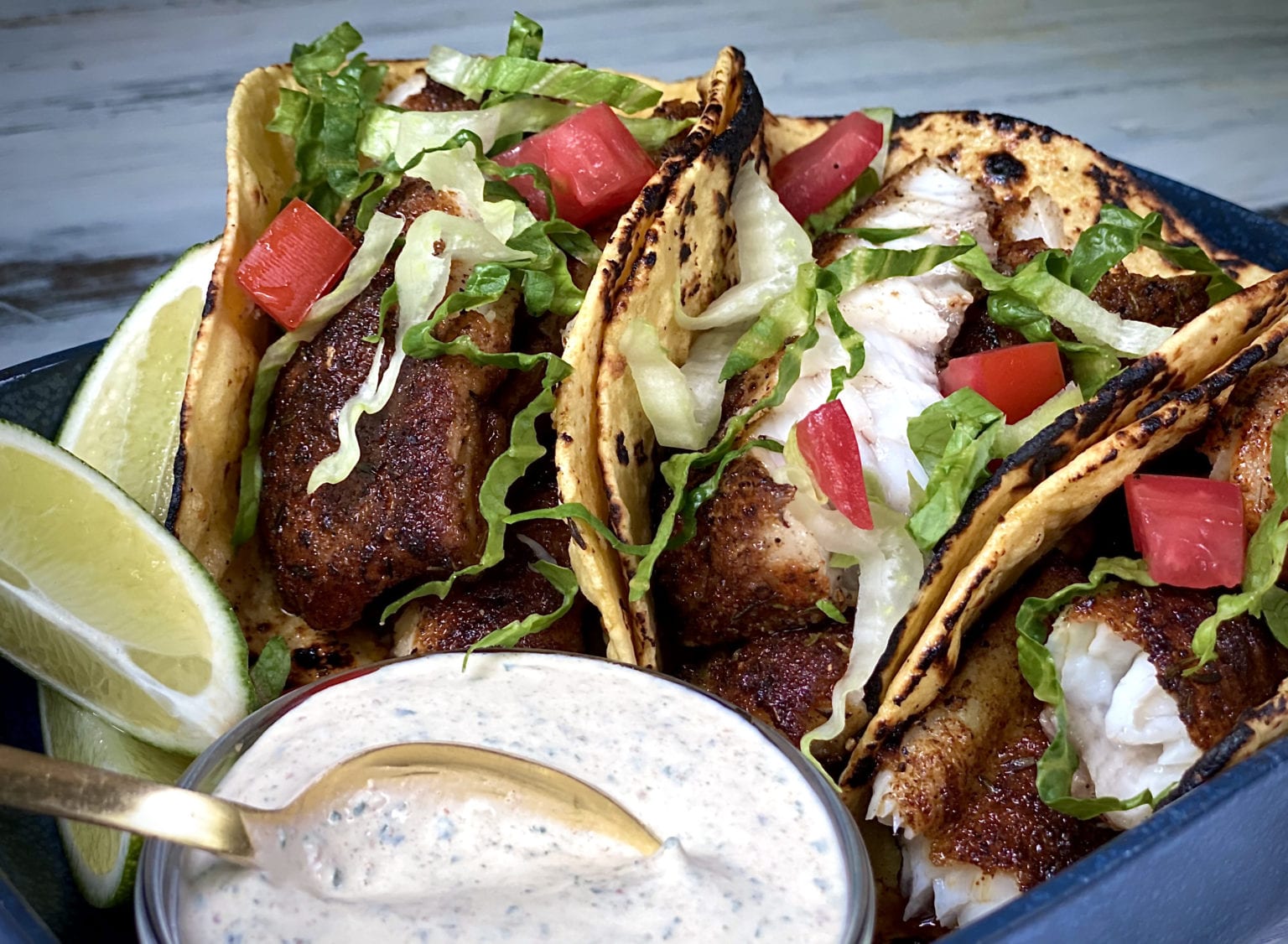 BCLT Tacos (Blackened Catfish Lettuce Tomato) Alton Brown