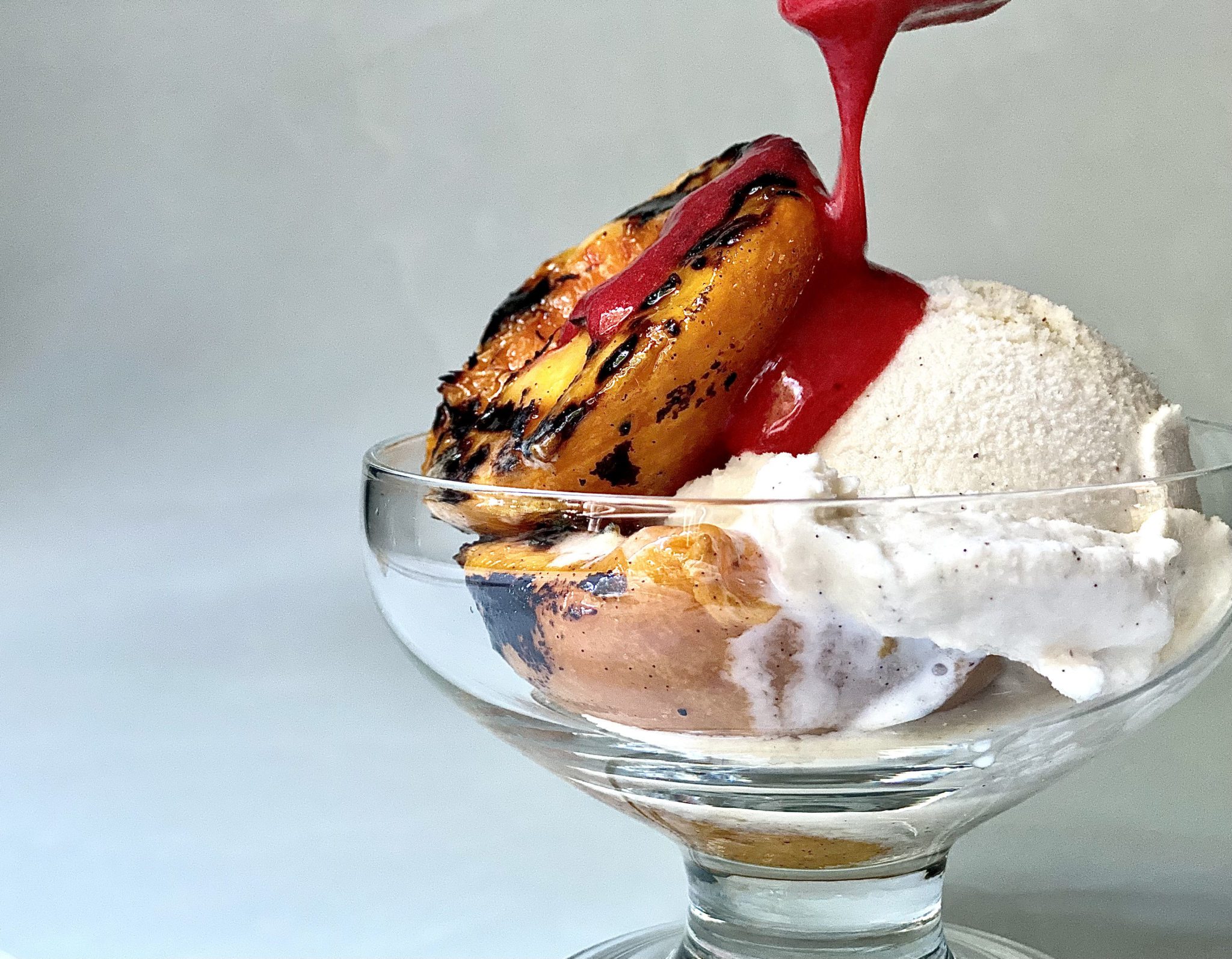 Grilled Peach Melba Alton Brown