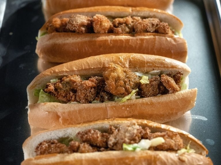 Oyster Poor Boy with Iceberg Slaw Alton Brown